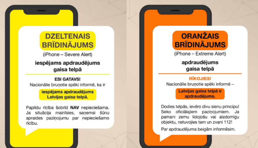 Gaisa apdraudējuma gadījumos turpmāk izmantos divu līmeņu šūnu apraides paziņojumus